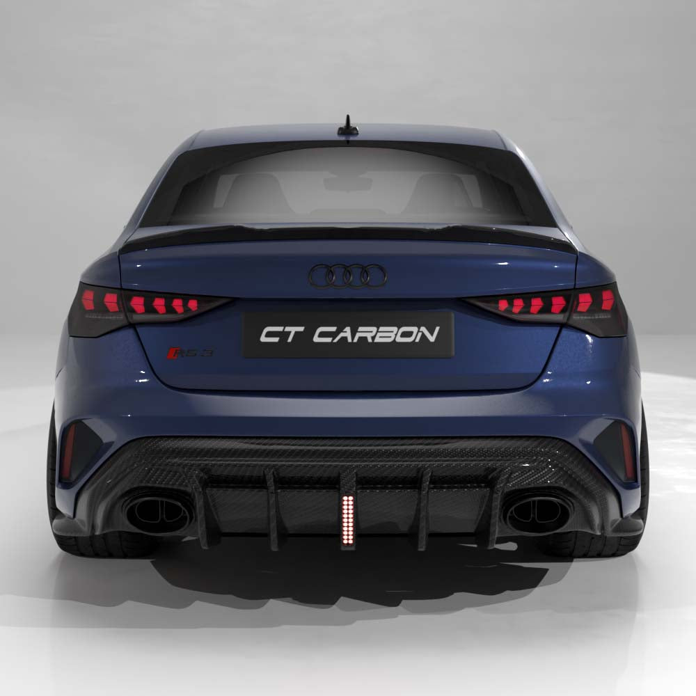 Audi RS3 8Y 2025+ Facelift Saloon Carbon Fibre Diffuser With Led Light - V2 - CT Design - view 3