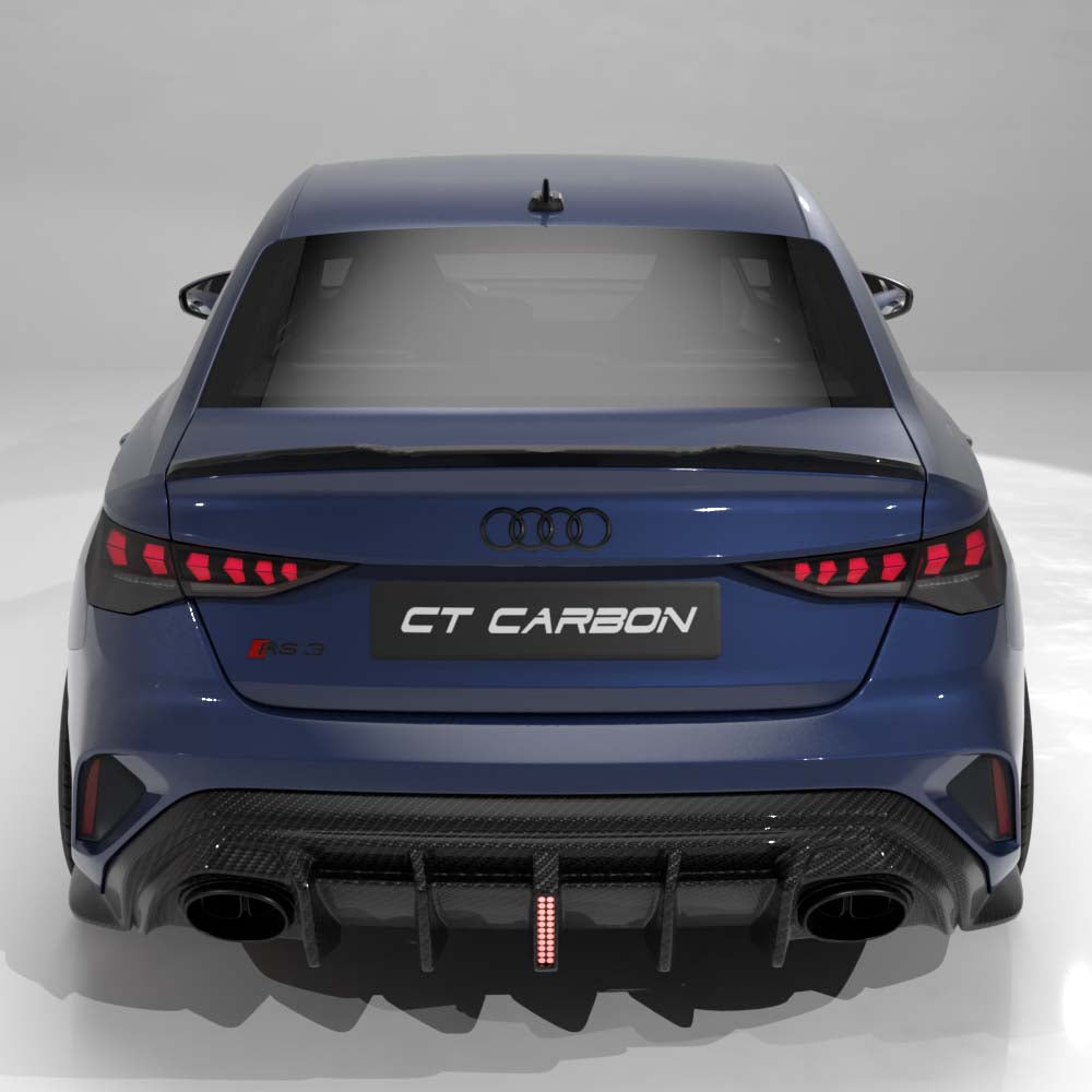 Audi RS3 8Y 2025+ Facelift Saloon Carbon Fibre Diffuser With Led Light - V2 - CT Design - view 4