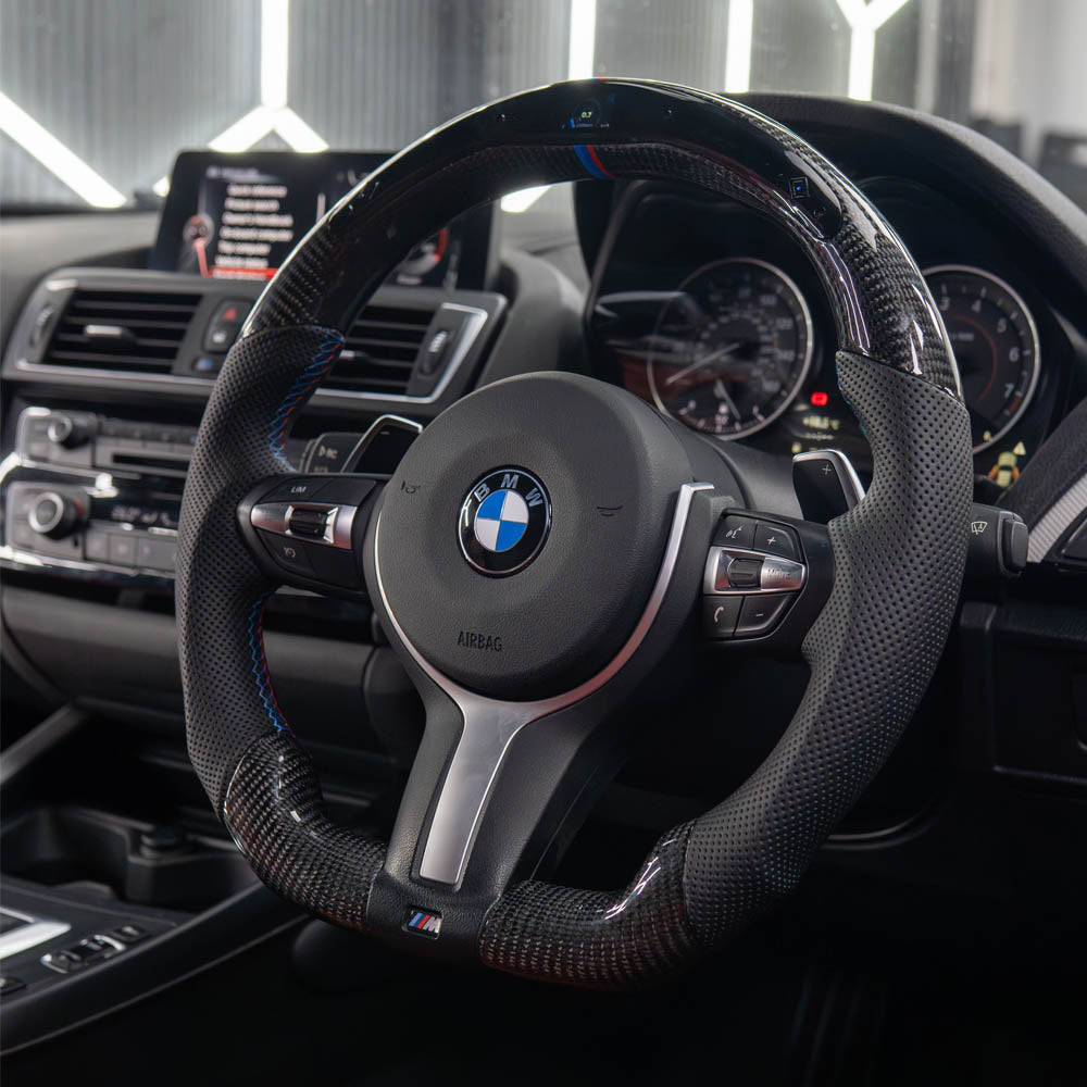 BMW Fxx Carbon Fibre / Leather / Led Flat Bottom Custom Steering Wheel - view 2