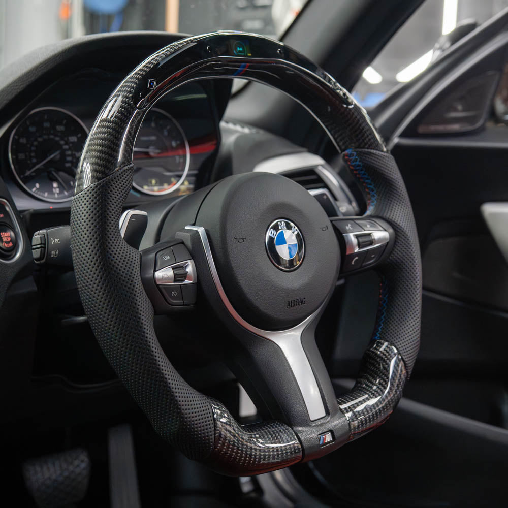 BMW Fxx Carbon Fibre / Leather / Led Flat Bottom Custom Steering Wheel - view 6