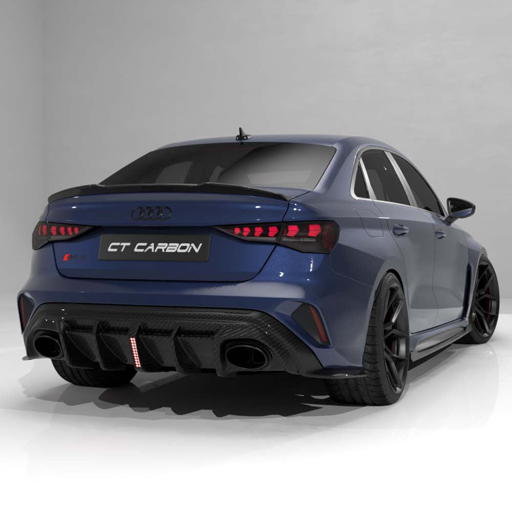 Audi RS3 8Y 2025+ Facelift Saloon Carbon Fibre Diffuser With Led Light - V2 - CT Design - view 5
