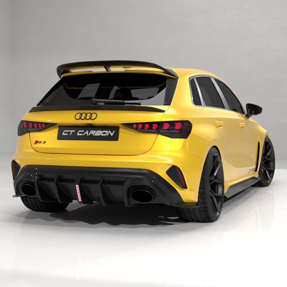 Audi RS3 8Y 2025+ Facelift Sportback Carbon Fibre Diffuser With Led Light - V2 - CT Design - view 4