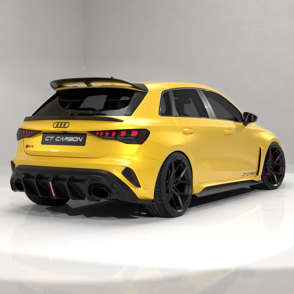 Audi RS3 8Y 2025+ Facelift Sportback Carbon Fibre Diffuser With Led Light - V2 - CT Design - view 6