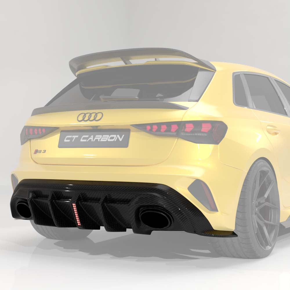 Audi RS3 8Y 2025+ Facelift Sportback Carbon Fibre Diffuser With Led Light - V2 - CT Design - view 2