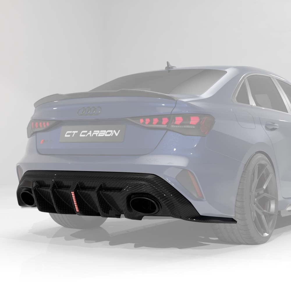 Audi RS3 8Y 2025+ Facelift Saloon Carbon Fibre Diffuser With Led Light - V2 - CT Design - view 2