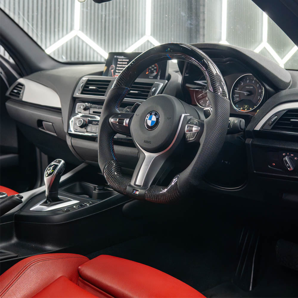 BMW Fxx Carbon Fibre / Leather / Led Flat Bottom Custom Steering Wheel - view 4