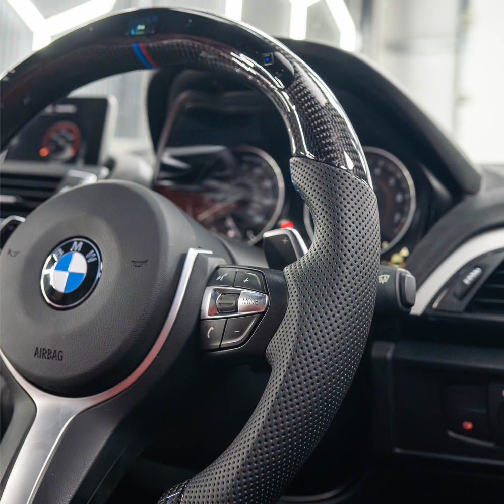 BMW Fxx Carbon Fibre / Leather / Led Flat Bottom Custom Steering Wheel - view 5