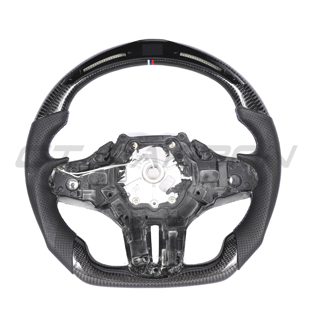 BMW Gxx Carbon Fibre / Leather / Led Flat Bottom Custom Steering Wheel - view 2